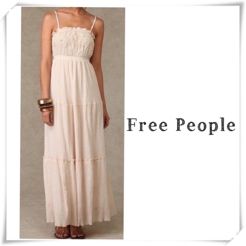 Free People VTG Stargazer Gauze Coastal Maxi Dress in Cream Size S